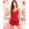 imageAvidlove Women Pajama Set Lace Trim Short PJ Set Modal V Neck Sleeveless Sleepwear Drawstring Waist Nightwear SXXLRed