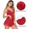 imageAvidlove Women Pajama Set Lace Trim Short PJ Set Modal V Neck Sleeveless Sleepwear Drawstring Waist Nightwear SXXLRed