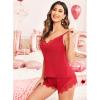 imageAvidlove Women Pajama Set Lace Trim Short PJ Set Modal V Neck Sleeveless Sleepwear Drawstring Waist Nightwear SXXLRed