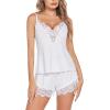 imageAvidlove Women Pajama Set Lace Trim Short PJ Set Modal V Neck Sleeveless Sleepwear Drawstring Waist Nightwear SXXLWhite