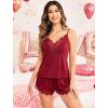imageAvidlove Women Pajama Set Lace Trim Short PJ Set Modal V Neck Sleeveless Sleepwear Drawstring Waist Nightwear SXXLWine Red