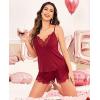 imageAvidlove Women Pajama Set Lace Trim Short PJ Set Modal V Neck Sleeveless Sleepwear Drawstring Waist Nightwear SXXLWine Red