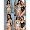 imageAvidlove Womens Lingerie Faux Leather Lingerie Lace Teddy Bodysuit Sexy Corset With Garter BeltSilverwhite