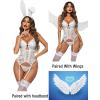 imageAvidlove Womens Lingerie Faux Leather Lingerie Lace Teddy Bodysuit Sexy Corset With Garter BeltSilverwhite