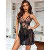 imageAvidlove Womens Lingerie Lace Chemise Floral Embroidery Mesh Babydoll Side Slit SleepwearBlack