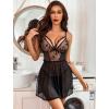 imageAvidlove Womens Lingerie Lace Chemise Floral Embroidery Mesh Babydoll Side Slit SleepwearBlack