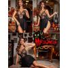 imageAvidlove Womens Lingerie Lace Chemise Floral Embroidery Mesh Babydoll Side Slit SleepwearBlack