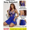 imageAvidlove Womens Lingerie Lace Chemise Floral Embroidery Mesh Babydoll Side Slit SleepwearBlue