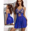 imageAvidlove Womens Lingerie Lace Chemise Floral Embroidery Mesh Babydoll Side Slit SleepwearBlue