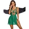 imageAvidlove Womens Lingerie Lace Chemise Floral Embroidery Mesh Babydoll Side Slit SleepwearGreen