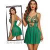 imageAvidlove Womens Lingerie Lace Chemise Floral Embroidery Mesh Babydoll Side Slit SleepwearGreen