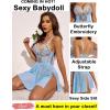 imageAvidlove Womens Lingerie Lace Chemise Floral Embroidery Mesh Babydoll Side Slit SleepwearLight Blue