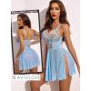 imageAvidlove Womens Lingerie Lace Chemise Floral Embroidery Mesh Babydoll Side Slit SleepwearLight Blue
