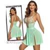 imageAvidlove Womens Lingerie Lace Chemise Floral Embroidery Mesh Babydoll Side Slit SleepwearLight Greenflowers