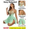 imageAvidlove Womens Lingerie Lace Chemise Floral Embroidery Mesh Babydoll Side Slit SleepwearLight Greenflowers