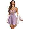 imageAvidlove Womens Lingerie Lace Chemise Floral Embroidery Mesh Babydoll Side Slit SleepwearLight Purpleflowers