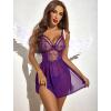 imageAvidlove Womens Lingerie Lace Chemise Floral Embroidery Mesh Babydoll Side Slit SleepwearPurple