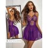 imageAvidlove Womens Lingerie Lace Chemise Floral Embroidery Mesh Babydoll Side Slit SleepwearPurple