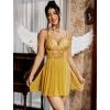 imageAvidlove Womens Lingerie Lace Chemise Floral Embroidery Mesh Babydoll Side Slit SleepwearYellow