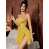imageAvidlove Womens Lingerie Lace Chemise Floral Embroidery Mesh Babydoll Side Slit SleepwearYellow