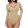 imageAvidlove Bodysuit for Women Long Sleeve Double Lined Tank Top V Neck Bodysuit Tummy Control ShapewearKhaki