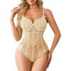 imageAvidlove Bodysuit for Women Sexy Lace Top One Piece Lingerie V Neck Mesh Tops Going Out Cami Naughty Push Up Body Suit SXXLBeige