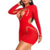 imageAvidlove Fishnet Lingerie for Women Sexy Long Sleeve Mesh Badydoll Chemise Lingeries Dress Hollow Out OutfitsBred