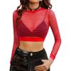 imageAvidlove Fishnet Top for Women Fishnet Crop Top Long Sleeve Fishnet Shirt Fishnet Long Sleeve TopDark Red