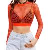 imageAvidlove Fishnet Top for Women Fishnet Crop Top Long Sleeve Fishnet Shirt Fishnet Long Sleeve TopOrange