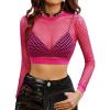 imageAvidlove Fishnet Top for Women Fishnet Crop Top Long Sleeve Fishnet Shirt Fishnet Long Sleeve TopRose Red