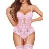 imageAvidlove Lace Bodysuit Lingerie for Women Sexy Garter Lingerie Set Teddy LingeriePink