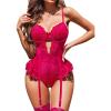 imageAvidlove Lace Bodysuit Lingerie for Women Sexy Garter Lingerie Set Teddy LingerieRose Red