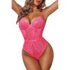 imageAvidlove Women Lingerie Bodysuit Lace Teddy Snap Crotch One Piece Underwire Babydoll1neon Pink