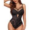 imageAvidlove Women Lingerie Floral Lace Harness Lingerie Bodysuit One Piece Teddy Babydoll NightgownAblack