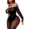 imageAvidlove Women Lingeries Long Sleeve Fishnet Body Stocking Leopard Sexy Outfit Rhinestone Body Suits Cut Out JumpsuitBlack