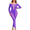 imageAvidlove Women Lingeries Long Sleeve Fishnet Body Stocking Leopard Sexy Outfit Rhinestone Body Suits Cut Out JumpsuitPurple