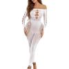 imageAvidlove Women Lingeries Long Sleeve Fishnet Body Stocking Leopard Sexy Outfit Rhinestone Body Suits Cut Out JumpsuitWhite