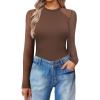 imageAvidlove Women Long Sleeve Bodysuit Crew Neck Body Suits Mesh One Piece Leotards Shirt Going Out Bodysuit TopsBrown