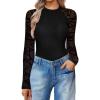 imageAvidlove Women Long Sleeve Bodysuit Crew Neck Body Suits Mesh One Piece Leotards Shirt Going Out Bodysuit TopsGeo Pattern