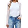 imageAvidlove Women Long Sleeve Bodysuit Crew Neck Body Suits Mesh One Piece Leotards Shirt Going Out Bodysuit TopsWhite