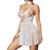 imageAvidlove Womens Lingerie Lace Chemise Floral Embroidery Mesh Babydoll Side Slit SleepwearWhite