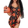 imageAvidlove Womens Nightwear Sexy Satin Sleepwear Lace Chemises Mini Full SlipBlack Halloween Print