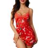 imageAvidlove Womens Nightwear Sexy Satin Sleepwear Lace Chemises Mini Full SlipRed Christmas Print