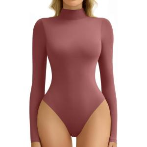 imageAvidlove Bodysuits for Women High Neck Long Sleeve Body Suits Snap Closure Double Lined Mock Neck Bodysuit SoftPurple Red