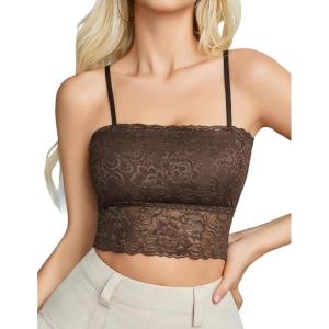 imageAvidlove Bralettes for Women Lace Spaghetti Strap Tank Top Tube Slim Basic CamisoleBrown