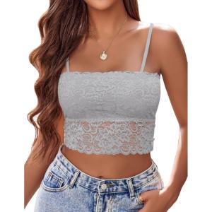 imageAvidlove Bralettes for Women Lace Spaghetti Strap Tank Top Tube Slim Basic CamisoleLight Gray