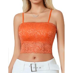 imageAvidlove Bralettes for Women Lace Spaghetti Strap Tank Top Tube Slim Basic CamisoleOrange
