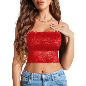imageAvidlove Bralettes for Women Lace Spaghetti Strap Tank Top Tube Slim Basic CamisoleRed