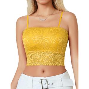 imageAvidlove Bralettes for Women Lace Spaghetti Strap Tank Top Tube Slim Basic CamisoleYellow