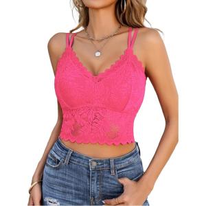 imageAvidlove Lace Bralette for Women V Neck Camisoles Racerback Adjustable Strap Sexy Crop TopsFluo Pink